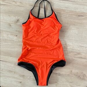 Beautikini One Piece Swimsuit Orange Black Strappy Back Womens Size XS